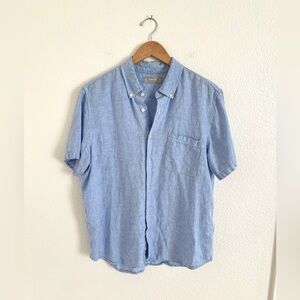 EVERLANE classic blue short sleeve linen shirt / M